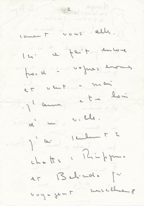 Léonor FINI lettre autographe signée et petit dessin tête de chat ! Nonza Corse