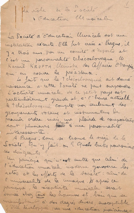 musicographe Claude Chamfray manuscrit autographe signé 1937 l’Education