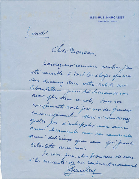 Paul Pauley théâtre 3 lettres autographes signées Ciboulette Kiki Dailly