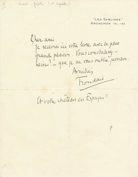 Pierre FRONDAIE (1884-1948) dramaturge écrivain 2 lettres autographes signées