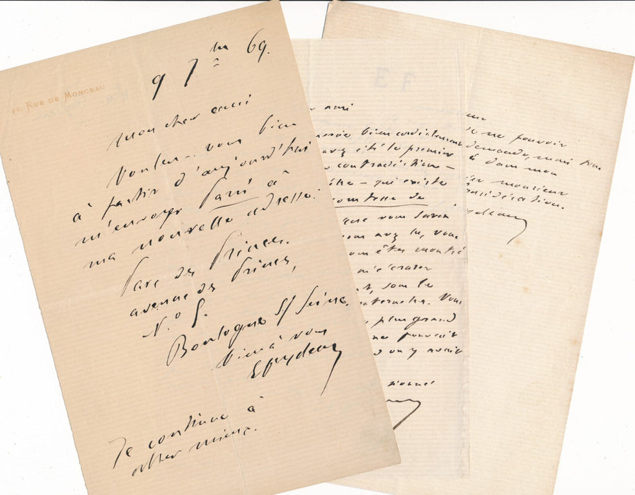 Ernest FEYDEAU père de Georges 5 lettres autographes signées dont lectrice