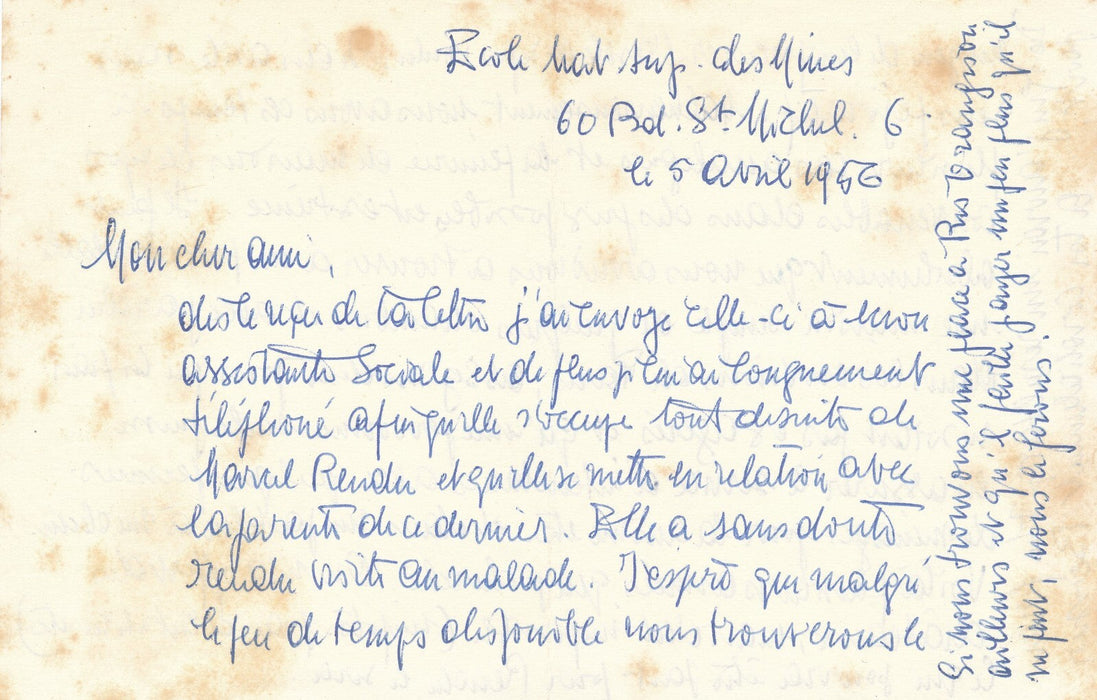 Jean-Eugène BERSIER retraite vieux artistes lettre autographe Marcel Rendu