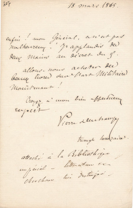 Pierre DESCHAMPS beaux livres sur art militaire lettre autographe signée