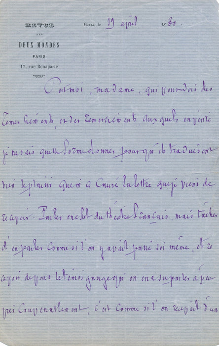Ferdinand BRUNETIÈRE contribution pour le théâtre lettre autographe signée