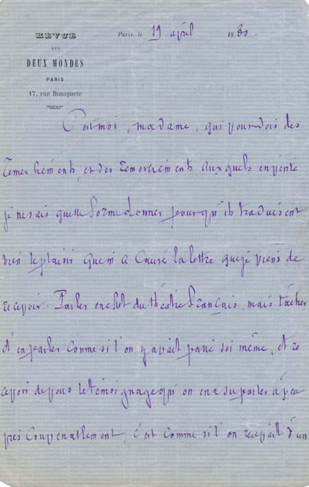 Ferdinand BRUNETIÈRE contribution pour le théâtre lettre autographe signée