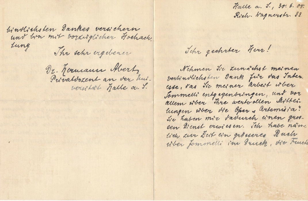 Hermann ABERT musique 5 lettres autographes signées Jommelli  Rodolphe Allemagne