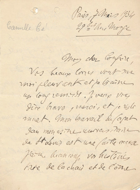 Camille Cé à Céline LHOTTE Lettre autographe signée mieux que le populisme