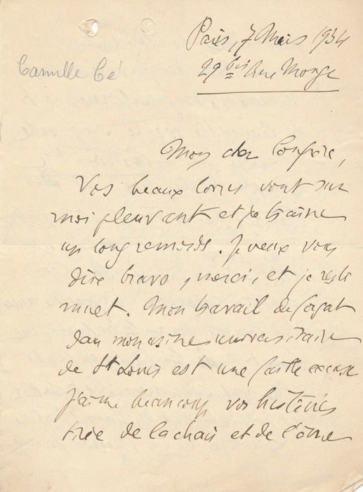 Camille Cé à Céline LHOTTE Lettre autographe signée mieux que le populisme