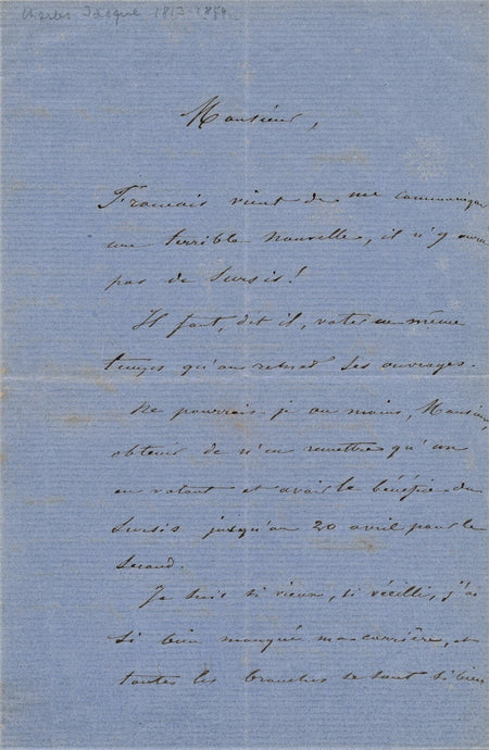 Art Charles JACQUE lettre autographe signée il est vieux est en retard