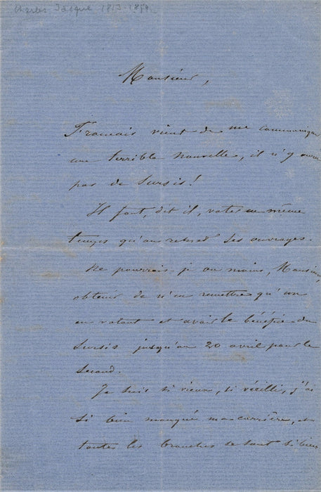 Art Charles JACQUE lettre autographe signée il est vieux est en retard