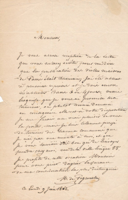 peintre DE PIGNEROLLES Les anciennes maisons de Paris Charles LEFEUVE lettre