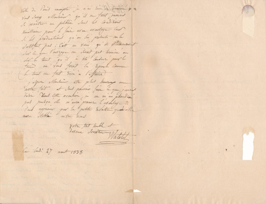 Louis Etienne WATELET 3 lettres autographes signées peinture paysage travail