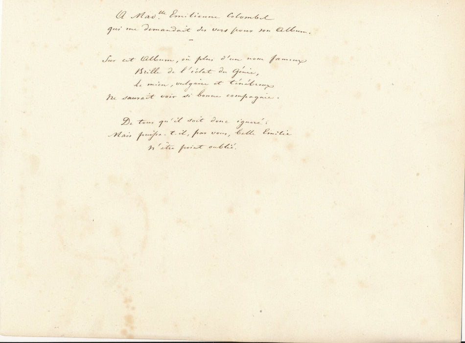 3 poèmes autographes 2 signés 1 dédicace signée auteurs non identifiés Colombel