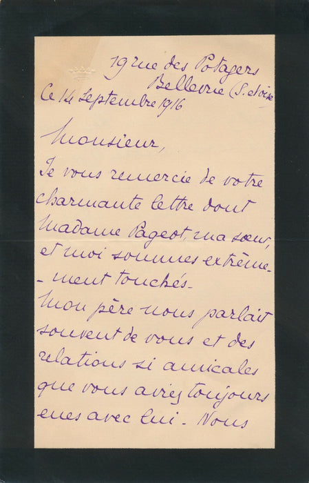 Famille Reverseaux, comte lettre autographe signée à l'acteur F. Febvre