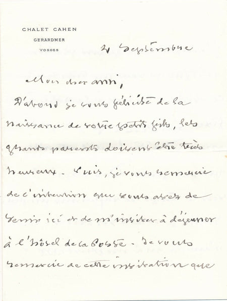 Léon BONNAT est un bien triste convive... lettre autographe signée Gérardmer