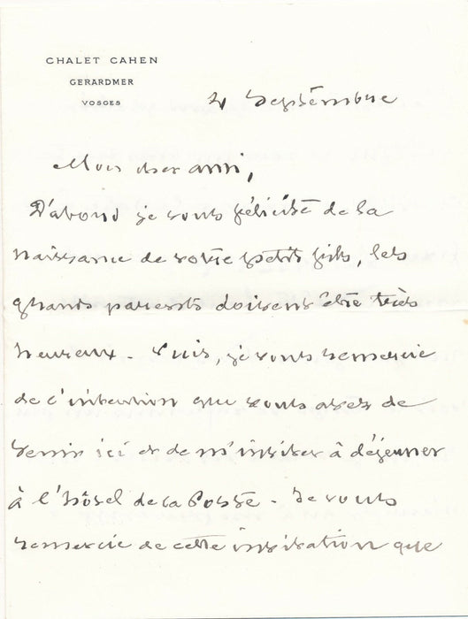 Léon BONNAT est un bien triste convive... lettre autographe signée Gérardmer