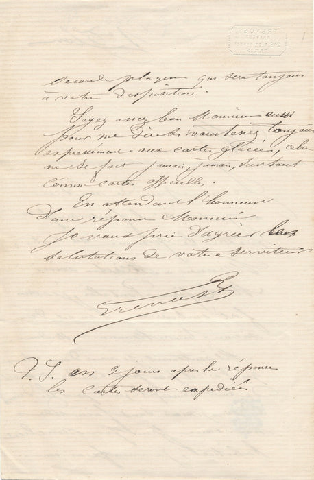 Prevost, graveur rue de Rivoli carte visite gravure plaque lettre autographe 