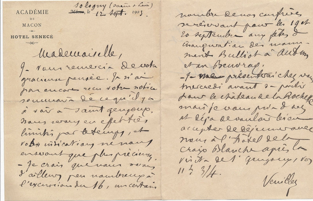 Armand Duréault Mâcon Académie Correspondance 4 lettres femme féminisme Blanchet