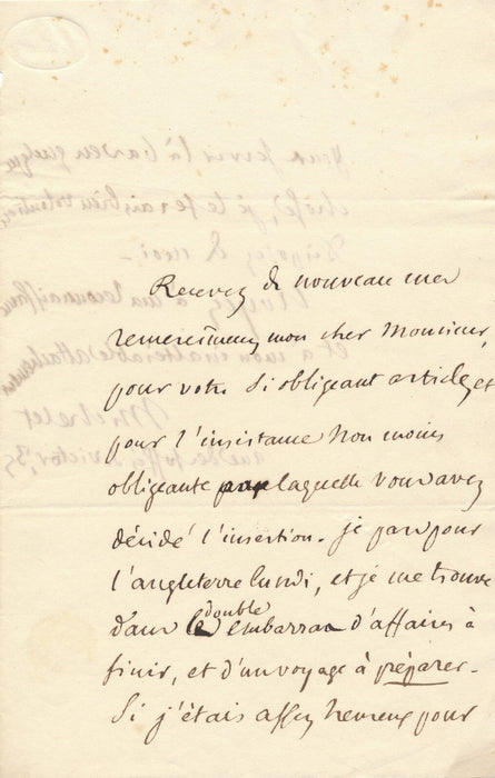 Jules Michelet 2 lettres autographes signées remerciement articles