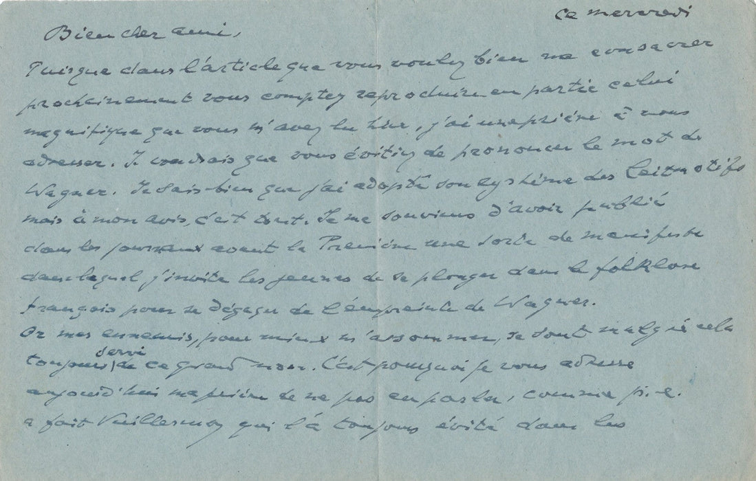 Sylvio LAZZARI compositeur: ne pas citer Wagner ! lettre autographe signée