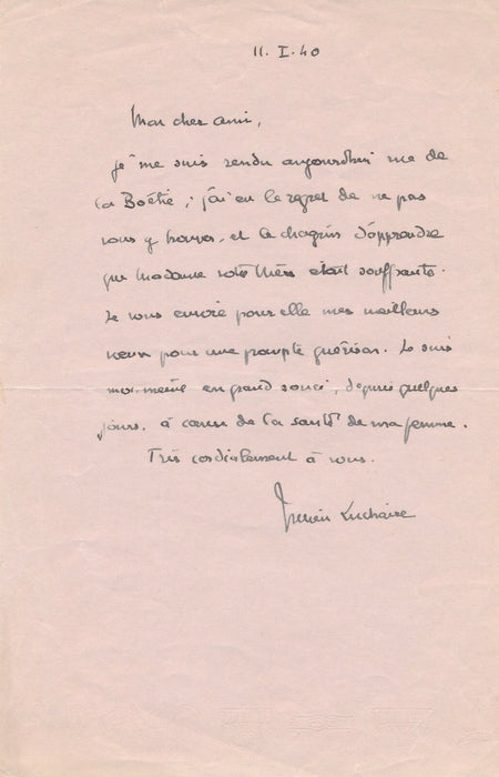 Julien LUCHAIRE rend visite à Maurice Rostand et à sa mère R. Gérard lettre 