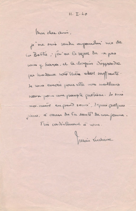 Julien LUCHAIRE rend visite à Maurice Rostand et à sa mère R. Gérard lettre 