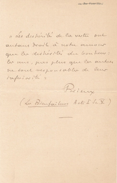 Lot Eugène Brieux théâtre dramaturge 5 lettres autographes signées