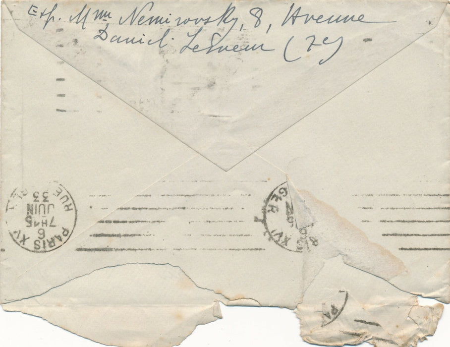 Irène NÉMIROVSKY Carte autographe signée à Marcel Gras L’Affaire Courilof