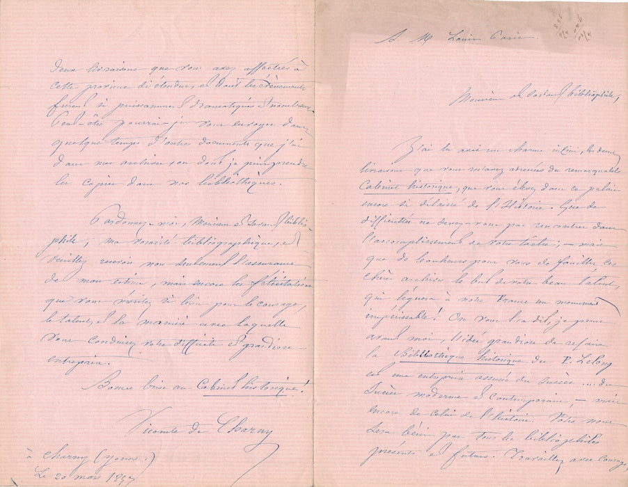 Charny amateur Louis Paris Napoléon Antoine Auvray 6 lettres  et 2 manuscrits