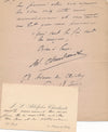 Peintre Adolphe Chudant lettre autographe ET carte visite Jourdain Durand Ruel