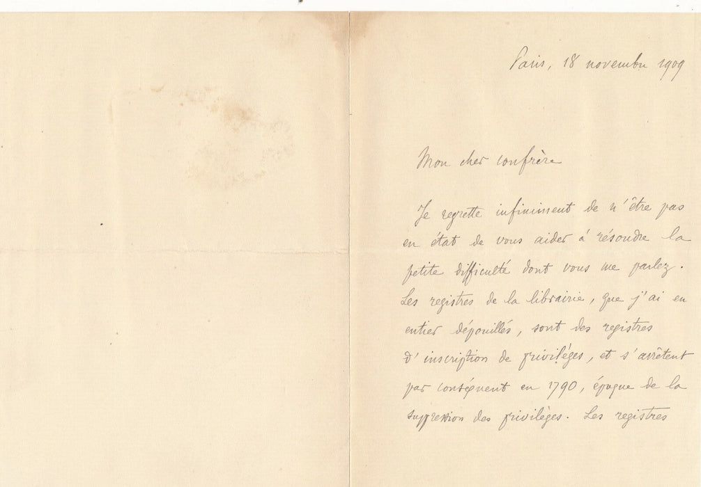 musicologue Marie BOBILLIER Michel Brenet lettre autographe signée recherche