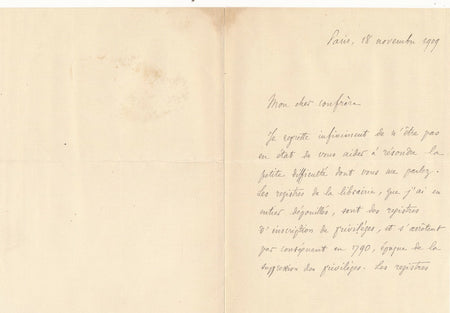 musicologue Marie BOBILLIER Michel Brenet lettre autographe signée recherche