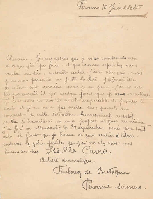 Stella CAVRO, artiste dramatique à Péronne 3 lettres à Félicien CHAMPSAUR