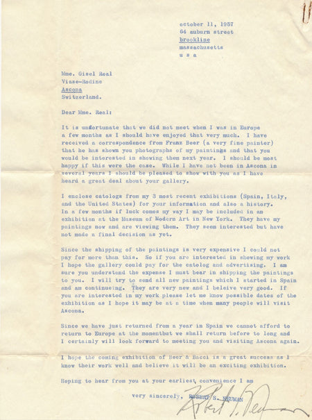 Robert S. NEUMAN peintre américain lettre signée exposition travail