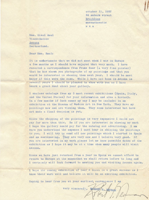 Robert S. NEUMAN peintre américain lettre signée exposition travail