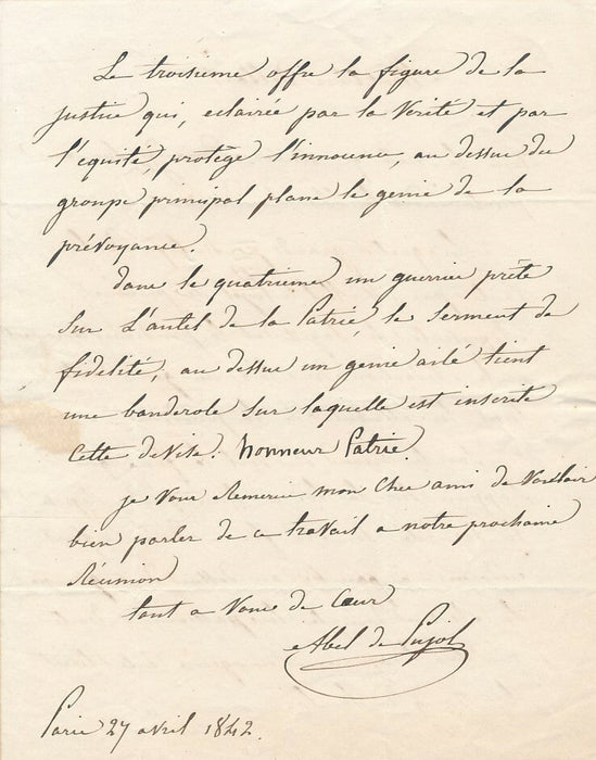 Alexandre-Denis Abel de PUJOL lettre autographe signée Auguste Delsart