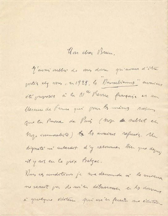 Corse Pierre DOMINIQUE 5 lettres autographes à son éditeur. Bel ensemble !