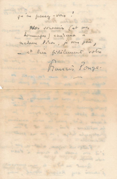 Francis PONGE prépare une causerie lettre autographe signée à Gaëtan Picon