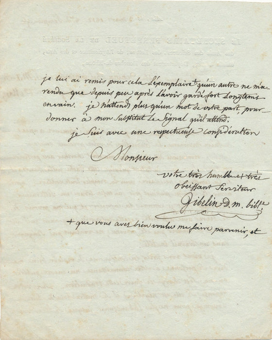 Jacques GIBELIN Aix médecin Lettre autographe signée à Carlo Denina traduction