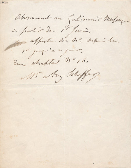 Ary SCHEFFER billet autographe signé abonnement signature
