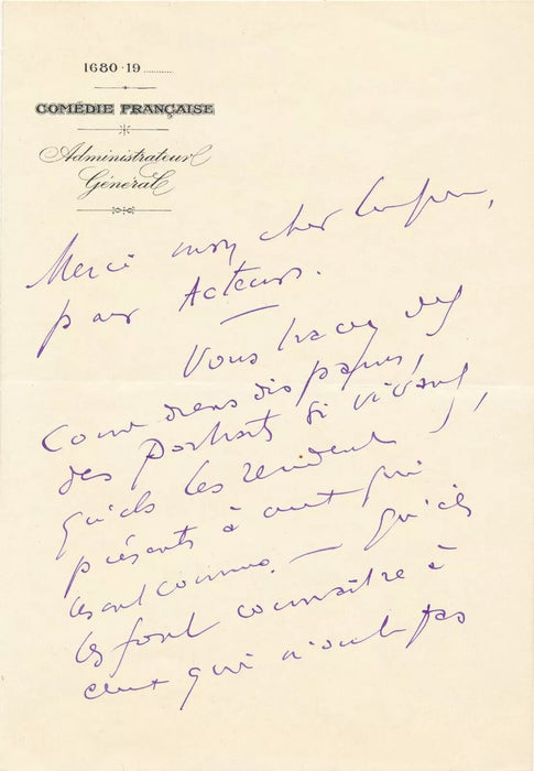 lot Émile Fabre 5 lettres 1 photo autographe Hommage Comédie Française comédiens