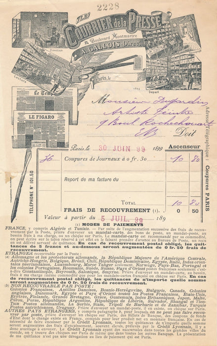 Louis Ernest DUGARDIN peintre billet signé presse coupures