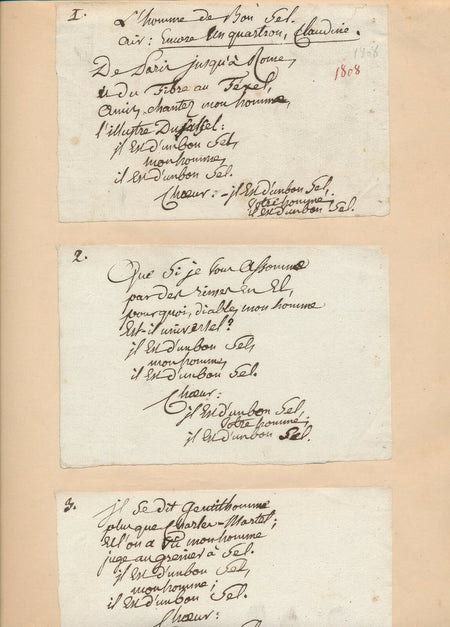 Chanson chevalier de PIIS Manuscrit autographe signé L’Homme de bon sel caveau