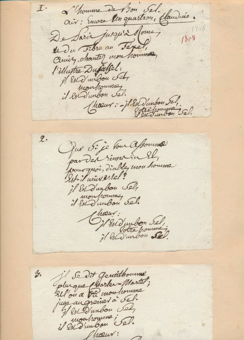 Chanson chevalier de PIIS Manuscrit autographe signé L’Homme de bon sel caveau