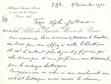 Jean OLPHE-GALLIARD Carte de visite autographe signée don bibliothèque Minot