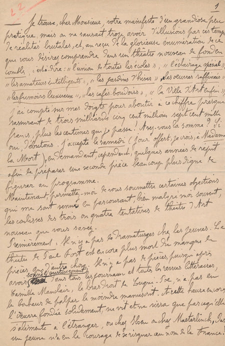 RACHILDE manuscrit autographe signée il n'y a plus de dramaturges !