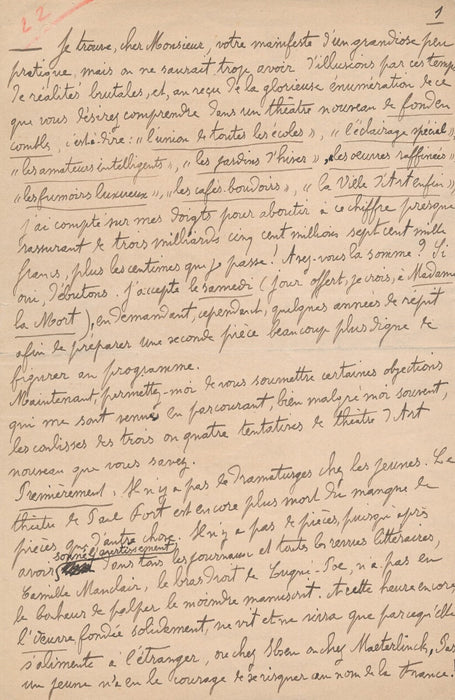 RACHILDE manuscrit autographe signée il n'y a plus de dramaturges !