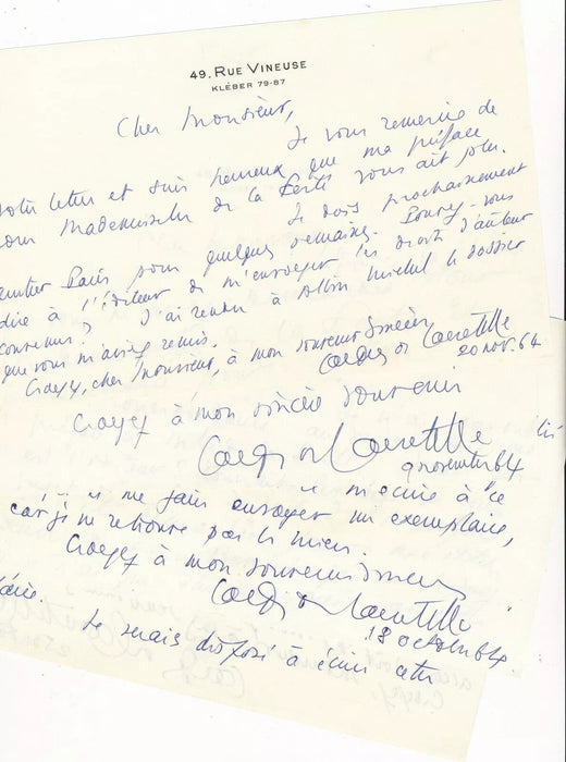 Jacques de Lacretelle 6 lettres autographes signées et 1 carte son travail