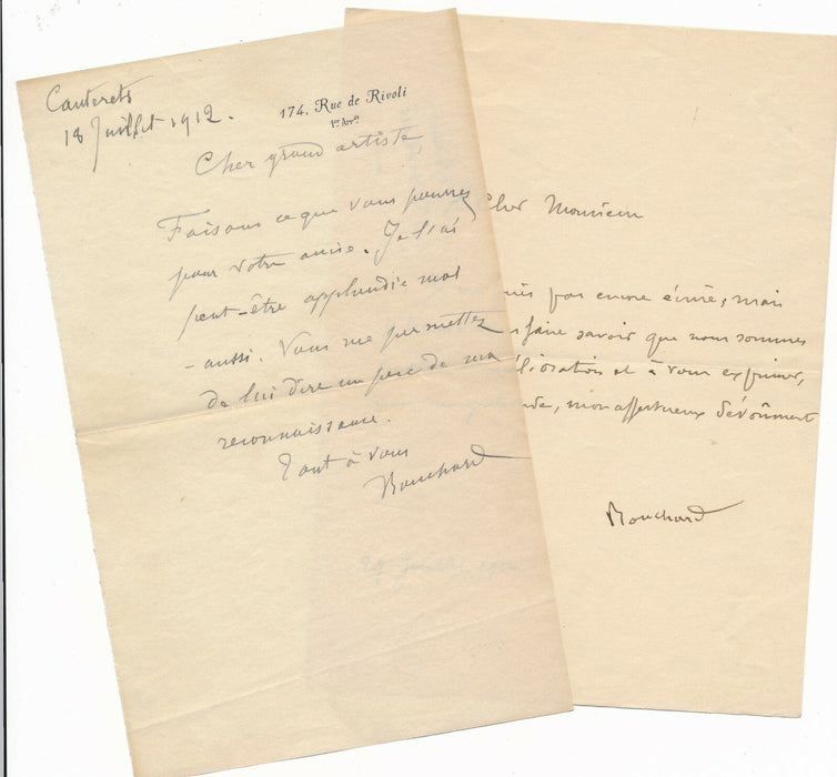 Charles BOUCHARD 2 lettres signées à l'acteur Frédéric FEBVRE