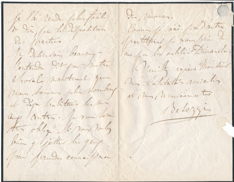 Louis Désiré BESOZZI refait le chant religieux lettre autographe signée